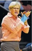  ?? STAFF FILE PHOTO BY DOUG STRICKLAND ?? Tennessee women’s basketball coach Holly Warlick directs players in an NCAA tournament game against Boise State in 2015. The Lady Vols added 6-foot-3 Washington State graduate transfer Louise Brown to their roster on Thursday.