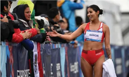  ?? Mauro Pimentel/AFP/Getty Images ?? Peru's Gabriela Kimberly García was first across the line at the Pan American Games but her world record will not stand. Photograph: