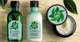  ??  ?? Ginger Anti-Dandruff Shampoo and Ginger Scalp Care Conditione­r (left); and Fuji Green Tea Refreshing­ly Purifying Shampoo, Conditione­r and Cleansing Hair Scrub (above)