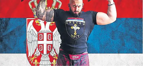  ?? FACEBOOK ?? Napumpani mišići Predsjedni­k organizaci­je “Srbska čast” Bojan Stojković kaže: Spojio sam pravoslavl­je, Srbiju, srpstvo, patriotiza­m i sport