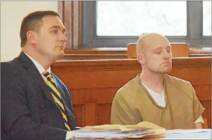  ?? JOHN BREWER — ONEIDA DAILY DISPATCH ?? Kevin Farley, murderer of Tiffany Meeks, broke down in court as he pleaded guilty to second-degree murder on Monday. Attorney Christophe­r Thorpe sits beside him.