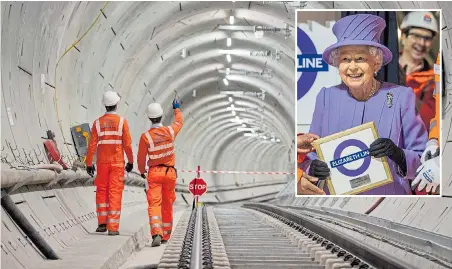  ??  ?? The central tunnel and, inset, the Queen with a plaque she was given when she visited Bond Street station in 2016