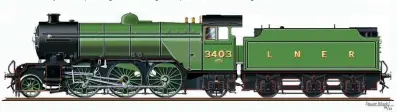  ?? STUART BLACK/V4SLC ?? an artist’s impression of the planned new-build ‘V4’ 2-6-2 no. 3403. the LneR group Standard tender differs from the smaller type paired with the original ‘V4s’ (see page 72) to give greater coal and water capacity for main line operation.