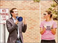  ?? ?? State Sen. Will Haskell speaks about reproducti­ve rights next to Darien High School senior Livie Punishill during a Saturday pro-choice rally.