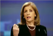  ?? AP PHOTO OLIVIER HOSLET ?? European Commission­er in charge of Health Stella Kyriakides speaks during an online press conference on AstraZenec­a at European Commission headquarte­rs in Brussels on Wednesday.