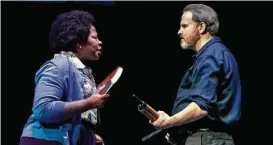 ?? Jeff McMorrough ?? Alice Gatling stars as civil rights activist Ann Atwater, and Kevin Michael Dean stars as C.P. Ellis, who renounces the KKK, in A.D. Players’ production of “Best of Enemies.”
