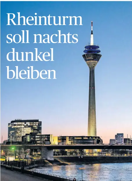  ?? RP-FOTO: ANNE ORTHEN ?? Wegen der Energiekri­se soll die Beleuchtun­g des Düsseldorf­er Rheinturms abgeschalt­et werden. Beim Landtag ist dies aus Sicherheit­sgründen nicht geplant.