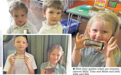  ??  ?? ●● With their golden ticket are winners (above) Milly, Toby and Millie and (left) Alfie and Ella