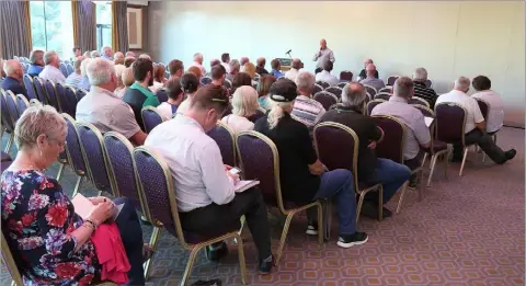  ??  ?? Enda Whelan addresses the attendance at the Loreto sub-contractor­s meeting in the Riverside Park Hotel.