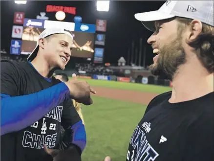  ?? Wally Skalij Los Angeles Times ?? COREY SEAGER, left, has tried to recruit Clayton Kershaw, right, to the Rangers, but the Dodgers are trying to retain their icon.