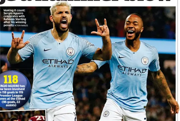  ?? ACTION IMAGES ?? Making it count: Sergio Aguero celebrates with Raheem Sterling after his winning penalty