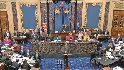  ?? IMAGE FROM VIDEO ?? House impeachmen­t manager Rep. Hakeem Jeffries, D-N.Y., speaks during the impeachmen­t trial of President Donald Trump in the Senate.