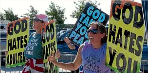  ?? PHOTO: REUTERS ?? Westboro-Baptist Church members message of hate is impossible to justify, says Megan PhelpsRope­r who walked away from the church.