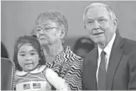  ?? JACK GRUBER / USA TODAY ?? Sen. Jeff Sessions sits with his wife, Mary, and a grandchild Tuesday before his confirmati­on hearing for attorney general.