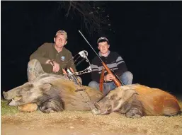 ??  ?? Two years later Zander and I returned to the same property and we managed to get two bushpigs – I with my bow and Zander with his .22LR.
