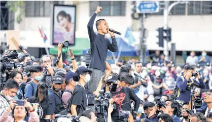  ?? REUTERS ?? A man gestures as he speaks during anti-government protests in Bangkok, Thailand.