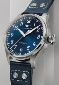  ??  ?? Panerai Submersibl­e Chrono Flyback in titanium, made in collaborat­ion with pro mountainee­r Jimmy Chin; IWC Big Pilot 43 in steel.