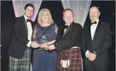  ??  ?? Left: Luss Estates – Patrick Colquhoun, Luss Estates; Patricia Watson, Clarendon Planning and Developmen­t (Business Diversific­ation category sponsor); Simon Miller, Luss Estates; Fred MacAulay.