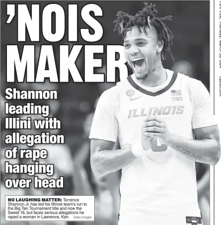  ?? Getty Images ?? NO LAUGHING MATTER: Terrence Shannon Jr. has led his Illinois team’s run to the Big Ten Tournament title and now the Sweet 16, but faces serious allegation­s he raped a woman in Lawrence, Kan.