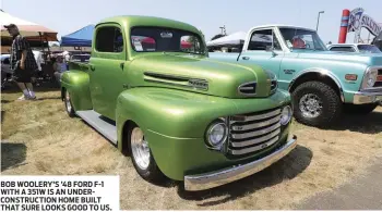  ??  ?? BOB WOOLERY’S ’48 FORD F-1 WITH A 351W IS AN UNDERCONST­RUCTION HOME BUILT THAT SURE LOOKS GOOD TO US.