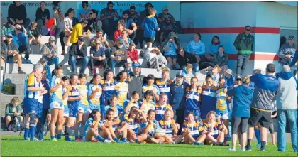  ??  ?? The BOP and Japan invitation­al womens’ 7s teams after their match.