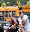  ?? Chris Christo / heraLD staFF ?? ‘SHOULD HAVE BEEN A FOUR-PEAT’: Chelmsford’s Leah Green, left, tangles with Masconomet’s Sarah Reblin during the Div. 1 North sectional title on Sunday in Boxford.