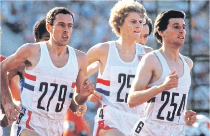  ?? Picture: REX ?? RIVALS: Olympic gold medallist Steve Ovett, left with Steve Cram and Sebastian Coe, now lives in Australia