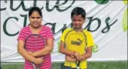  ?? LTA ?? Ahana Swaroop and Sanidhya Dhar pose after winning titles at the Little Champs Tennis League in Lucknow on Sunday.