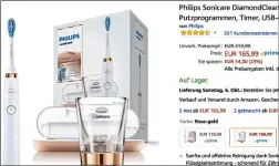  ??  ?? Dienstag, 2. Oktober, um 21:44 Uhr: Die Philips Sonicare DiamondCle­an HX9396/89 kostet bei Amazon 165,99 Euro.