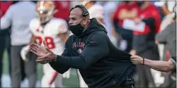  ?? STEPHEN BRASHEAR — THE ASSOCIATED PRESS FILE ?? San Francisco 49ers defensive coordinato­r Robert Saleh cheers on his team from the sideline against the Seahawks in Seattle in November. One year ago, Saleh and Chiefs offensive coordinato­r Eric Bieniemy missed out on the coaching carousel despite being coordinato­rs of the two Super Bowl teams. The two figure to be near the top of many of teams’ lists.