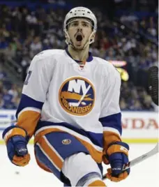  ?? CHRIS O’MEARA/THE ASSOCIATED PRESS ?? The Islanders’ Shane Prince celebrates the first of his two goals against the Lightning in Game 1 of their second-round series Wednesday night.