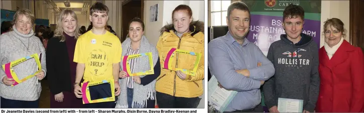  ??  ?? Dr Jeanette Davies (second from left) with – from left – Sharon Murphy, Oisin Byrne, Dayna Bradley-Keenan and Ciara Brennan, from Cumas New Ross. Lecturer Stephen Whelanwith William and Violet Nolan.