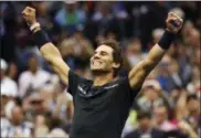  ?? JULIO CORTEZ — ASSOCIATED PRESS ?? Rafael Nadal, of Spain, reacts after beating Kevin Anderson, of South Africa, to win the men’s singles final of the U.S. Open tennis tournament, Sunday, Sept. 10, 2017, in New York.