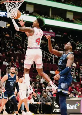  ?? Jason Fochtman/Staff photograph­er ?? Rockets guard Jalen Green makes a layup during Wednesday night’s game at Toyota Center. Green finished with 34 points against the Grizzlies.