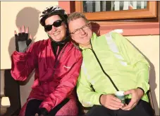  ??  ?? Tracey O’Flaherty of Ardfert and Robert Stack of Abbeydorne­y relax ahead of the Pieta 100 cycle in Rathmore.