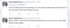  ??  ?? BBC Spotlight journalist Conor Spackman and (right) his tweets that were posted on Monday