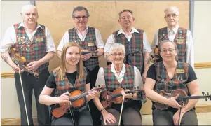  ??  ?? Some members of the Prince County Fiddlers dressed in their Island tartan vests representi­ng Island culture and tradition. Mike Ramsay, ( back, from left) Robert Gallant, Bill MacIllef, Leith Thomson, ( front) MacKenzie Wright, Patsy Bulger, Cathy...