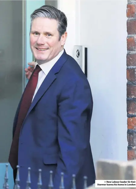  ??  ?? > New Labour leader Sir Keir Starmer leaves his home in London