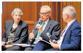  ?? Photos / Mark Mitchell ?? Left: The PM and his deputy, Winston Peters. Right: Former NZ PM Helen Clark, former Australian Foreign Minister Bob Carr and Labour MP David Parker.