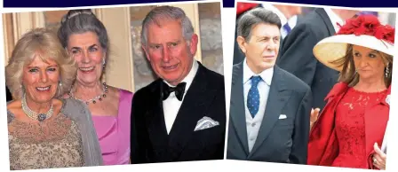  ??  ?? Connection­s: Charles and Camilla (left) with Barbara Allbriton, wife of a key U.S. donor, and (right) Spanish tile tycoon Manuel Colonques and wife Delfina at William and Kate’s wedding in 2011