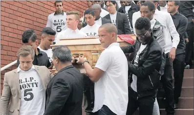  ?? PICTURE: MARILYN BERNARD ?? Members of Montreal King’s soccer team carry his coffin at his funeral in Newlands East on Saturday.