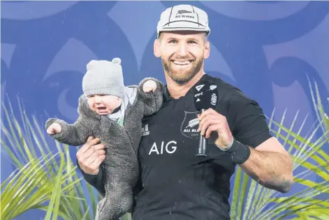  ?? Picture / Greg Bowker ?? You can’t please everyone . . . newly minted All Black centurion Kieran Read with unimpresse­d son Reuben after the final Lions test last Saturday.