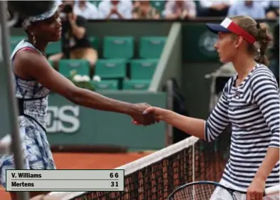  ??  ?? Venus Williams en Elise Mertens. FOTO BELGA