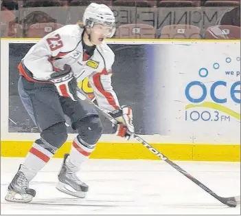  ?? JOURNAL PIONEER FILE PHOTO ?? Ross Johnston in action with the Summerside Western Capitals during the 2011-12 MHL (Maritime Junior Hockey League) season. Johnston is now a member of the New York Islanders’ organizati­on, and he signed a four-year contract with the NHL club on Monday.