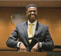  ?? PAUL W. GILLESPIE/CAPITAL GAZETTE ?? Sheriff Everett Sesker delivers remarks at the swearing-in ceremony, giving credit to Black members of law enforcemen­t who inspired him.