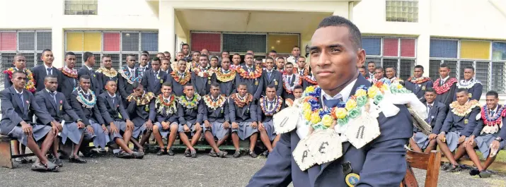  ?? Ronald Kumar ?? Ratu Kadavulevu School headboy Ratu Penaia Cavuilati (front right) with his fellow prefects after the school’s induction ceremony in Lodoni, Tailevu, on February 6, 2018.