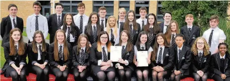  ??  ?? High achievers Duncanrig’s star pupils gathered at the school on the day the results came out