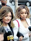  ?? JAE C. HONG/AP PHOTO ?? Blac Chyna, centre, and her attorney Lisa Bloom, left, arrive for a hearing seeking a restrainin­g order against her former fiance Rob Kardashian on Monday, in Los Angeles.