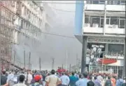  ??  ?? A fire broke out inside a showroom on the first floor of a multistore­y building in southeast Delhi’s Nehru Place. No deaths were reported in the incident.