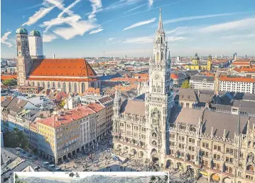  ?? SBORISOV, GETTY IMAGES/ISTOCKPHOT­O ?? Marienplat­z, above, has been the main square of Munich since 1158, although New Town Hall dates only to 1874. West of Frankfurt lie the ruins of Rheinfels Castle, left.